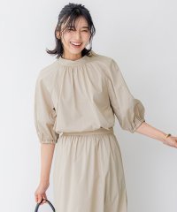 NIJYUSANKU/【一部店舗限定/洗える】ハイカウントウェザーストレッチ ボウタイ付き ランタンスリーブ ブラウス/505413008