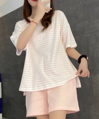 TeddyShop/テディショップ Teddyshop レディース 半袖ボーダー柄サイドスリットセットアップルームウェア 上下2点セット/505419646