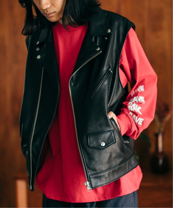 【美品】BAND ＯＦOUTSIDERS レザースタジャン セール 30%OFF】ゴートレザー ライダース ベスト(505419896