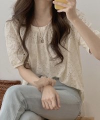 TeddyShop/テディショップ Teddyshop レディース リンガーTシャツ風アイレット刺繍レースブラウス/505420350