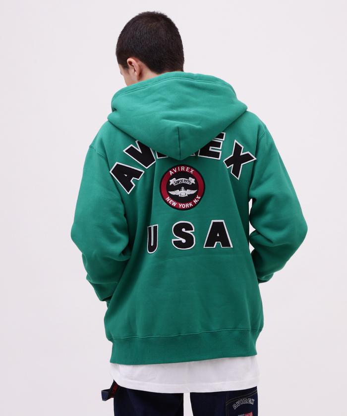 VARSITY LOGO SWEAT ZIP UP PARKA /バーシティ ロゴ スウェット ジ