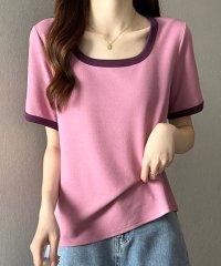 Amulet/アミュレット Amulet Uネックシャツ 半袖 春 夏服 秋 韓国ファッション 10代 20代 30代 カジュアル 無地 ショート丈 レディース おしゃれ 黒/505425437