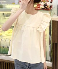 Amulet/アミュレット Amulet フリルブラウス 春 夏服 秋 韓国ファッション 10代 20代 30代 レディース ノースリーブ 無地 トップス 大人可愛い シンプ/505425440