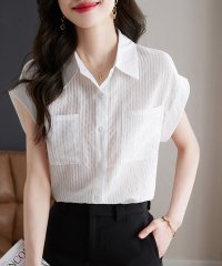 Amulet/ストライプ半袖シャツ 春 夏服 秋 韓国ファッション 10代 20代 30代 レディース 上品 きれいめ オフィスカジュアル 大人カジュアル/505425443