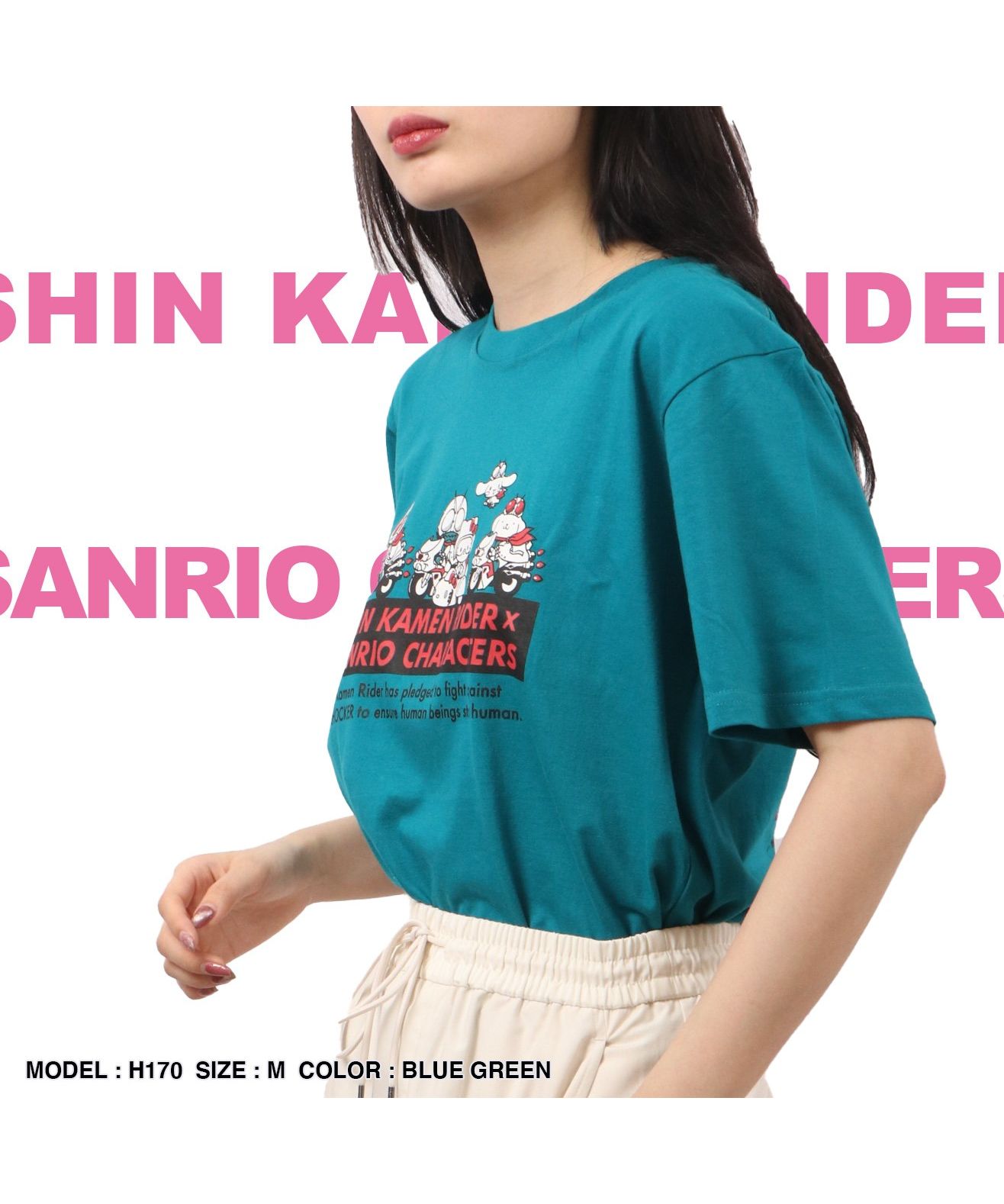 3018新仮面ライダー✖️サンリオキャラクターTシャツ sanrio シン仮面ライダーxサンリオ コラボ プリントTシャツ 半袖