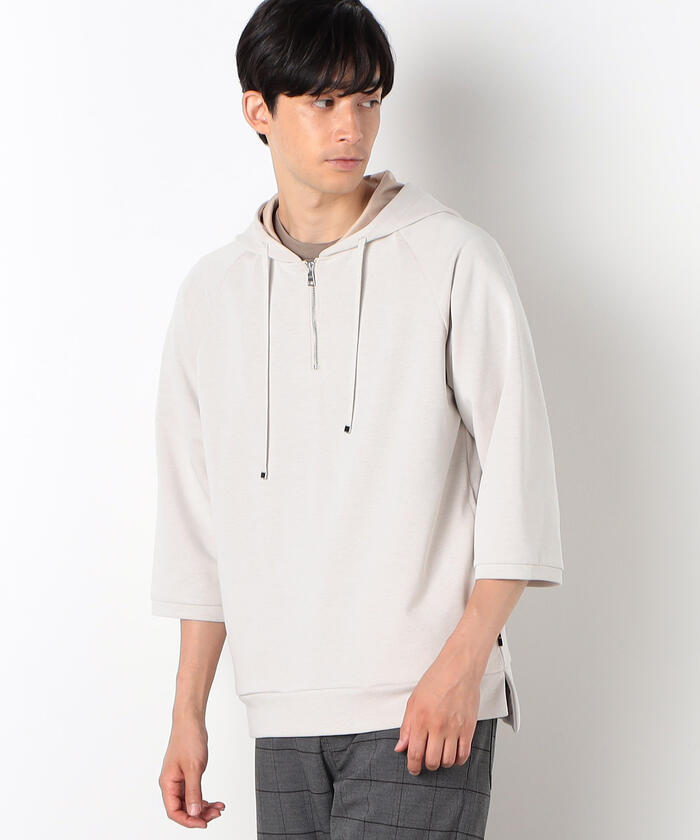 セール 50%OFF】ハーフジップ 7分袖 プルオーバー パーカ