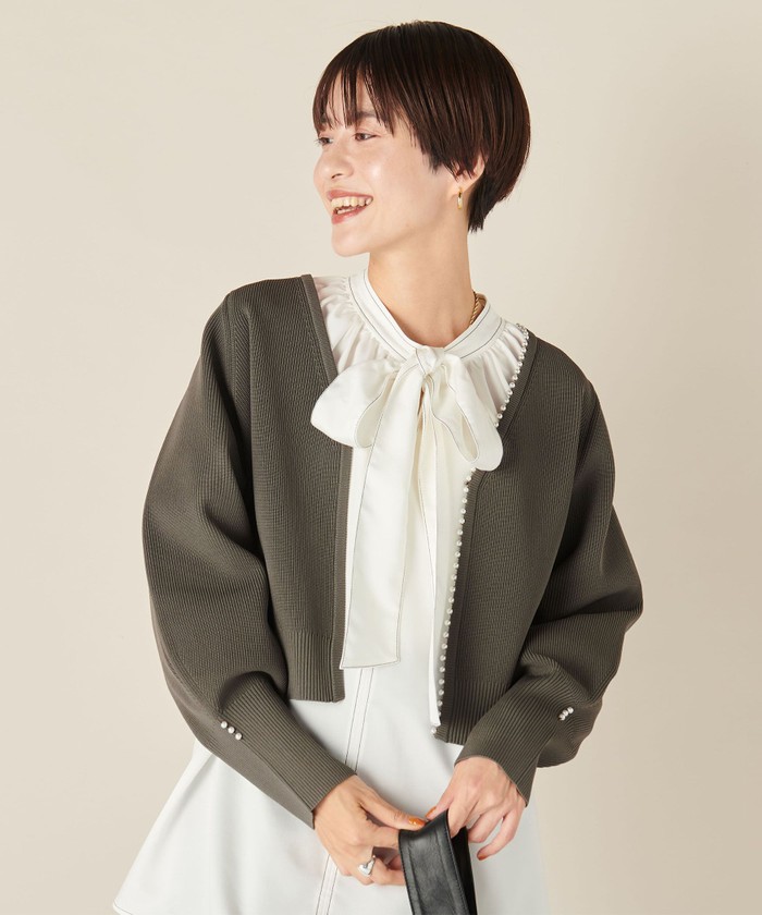 セール 30%OFF】《手洗い可能》ミニパールVネックカーディガン セール 30%OFF】《手洗い可能》ミニパールVネックカーディガン