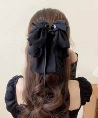 shoppinggo/ヘアクリップ シフォンリボン ロング バンスクリップ ヘアアレンジ バンスクリップ リボン 無地 ビックリボン ヘアアクセサリー/505432789