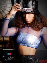 bombshell/ボムシェル bombshell トップス メッシュ シースルー 長袖 カットソー kーPOP ダンス衣装 ダンサー シアー ショート丈 韓国ファッション bom/505433861