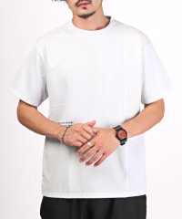 LUXSTYLE/ポンチブロック切替半袖Tシャツ/Tシャツ メンズ 半袖 ポンチ ブロック 切替 異素材 ロゴ プリント 接触冷感/505440430