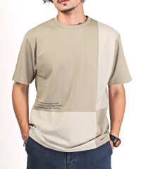 LUXSTYLE/ポンチブロック切替半袖Tシャツ/Tシャツ メンズ 半袖 ポンチ ブロック 切替 異素材 ロゴ プリント 接触冷感/505440430