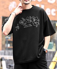 LUXSTYLE/梨地フラワー刺繍半袖Tシャツ/Tシャツ メンズ 半袖 ビッグシルエット 梨地 花柄 フラワー 刺繍/505440432