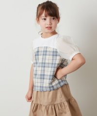 a.v.v(KID'S)/[140－150]【セットアップ対応】シアーパフスリーブチェック柄ドッキングトップス/505412040