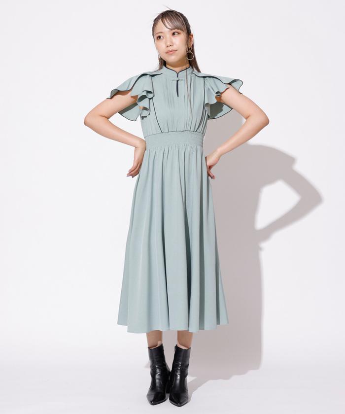 &ellecy チャイナワンピース ベルスリーブ トグル M チャイナネックラップスリーブワンピース(505443905