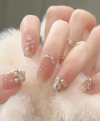 shoppinggo/ショッピングゴー shoppinggo ネイルチップ パール キラキラ ショート ネイルアート 蝶 可愛い アートチップ デコチップ オーバル【返品不可商品】/505445973