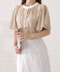 Lace Ladies/2WAYバイカラープチハイネック半袖シフォンブラウス 女性 レディース トップス プルオーバー スタンドカラー クラシカル 配色 上品 フェミニン シアー 透け/505444728