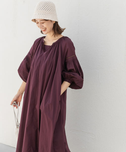 45R コットンワンピース セール 40%OFF】コットンボイルラグランギャザーワンピース