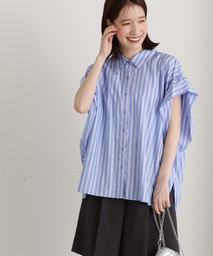 N.Natural beauty basic - エヌナチュラルビューティーベーシック 配色ボタンショルダースリーブブラウス モカ タックショルダーブラウス | N. Natural Beauty Basic*（エヌ