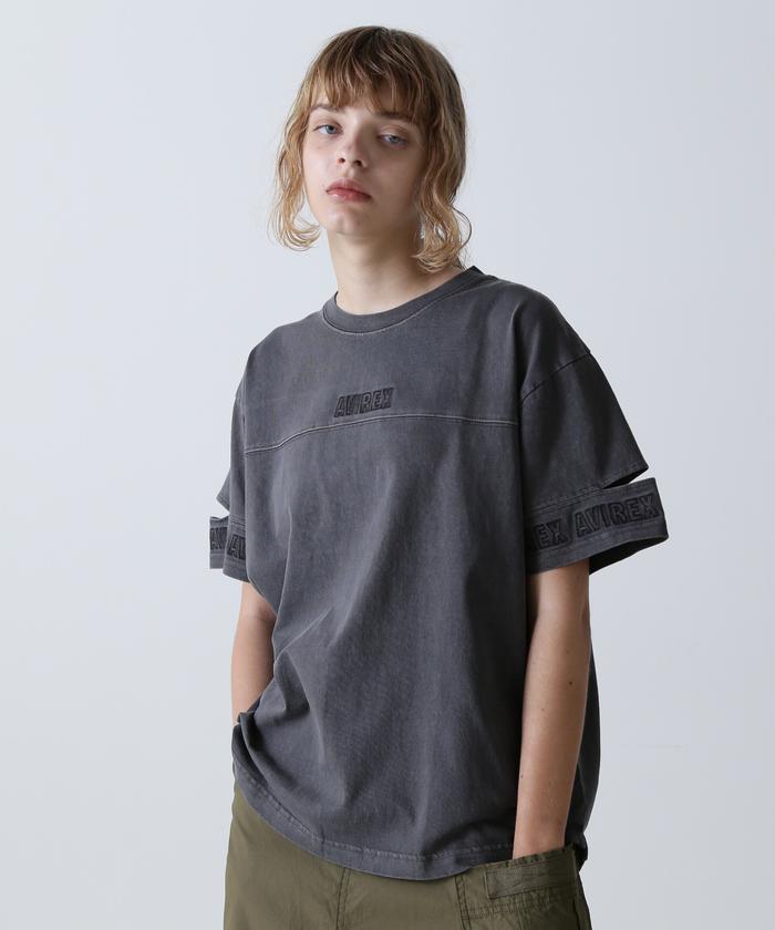 AelfricEden コア ヴィンテージウォッシュ Tシャツ コットン FADE WASH CUFFS OPEN EMBROIDERY T-SHIRT/フェイドウォッシュ
