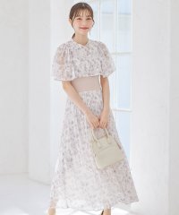 tocco closet/フラワー刺繍×フラワージャガード×フラワープリントウエストリブケープスリーブワンピース/505456742