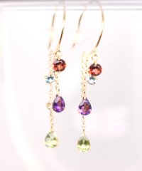Gems by K/ジェムズ バイ ケー Gems by K K18ガーネット/ブルートパーズ/シトリン/ペリドット/アメジストチェーンピアス/505460505