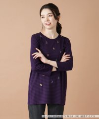 Leilian/刺繍入りボーダーカットソー/505431962