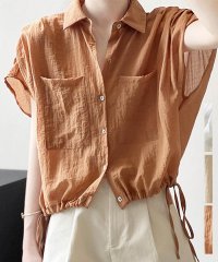 ARGO TOKYO/Shoulder Gather Hem Tie Big Pocket Blouse　23061　ショルダーギャザーヘムタイビッグポケットブラウス　シアーブラウス/505469130