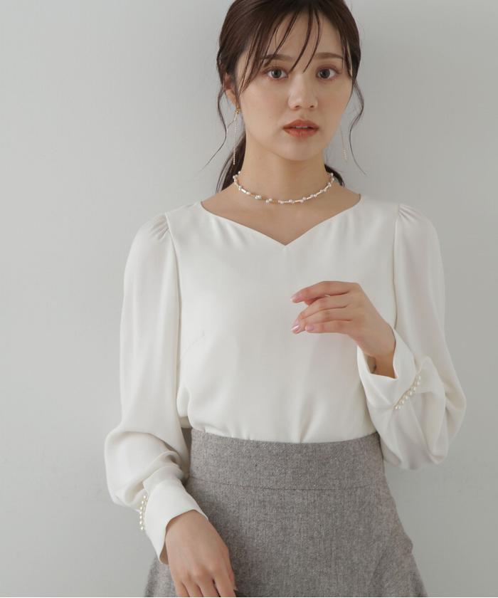 セール 30%OFF】ハートカットカフスパールブラウス(505469718 セール 30%OFF】ハートカットカフスパールブラウス(505469718