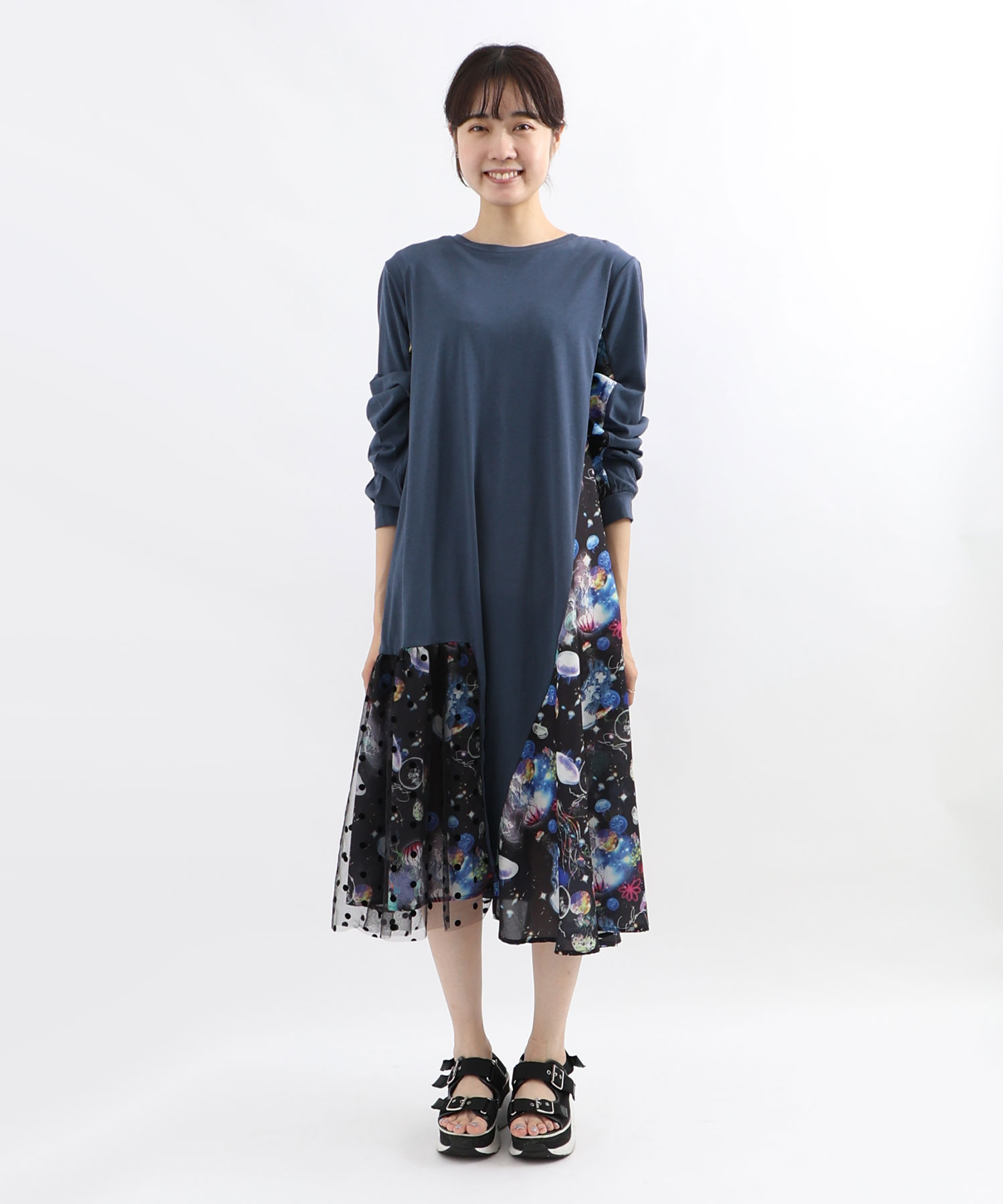 セール 20%OFF】宇宙クラゲ柄 異素材切替ワンピース(505473567