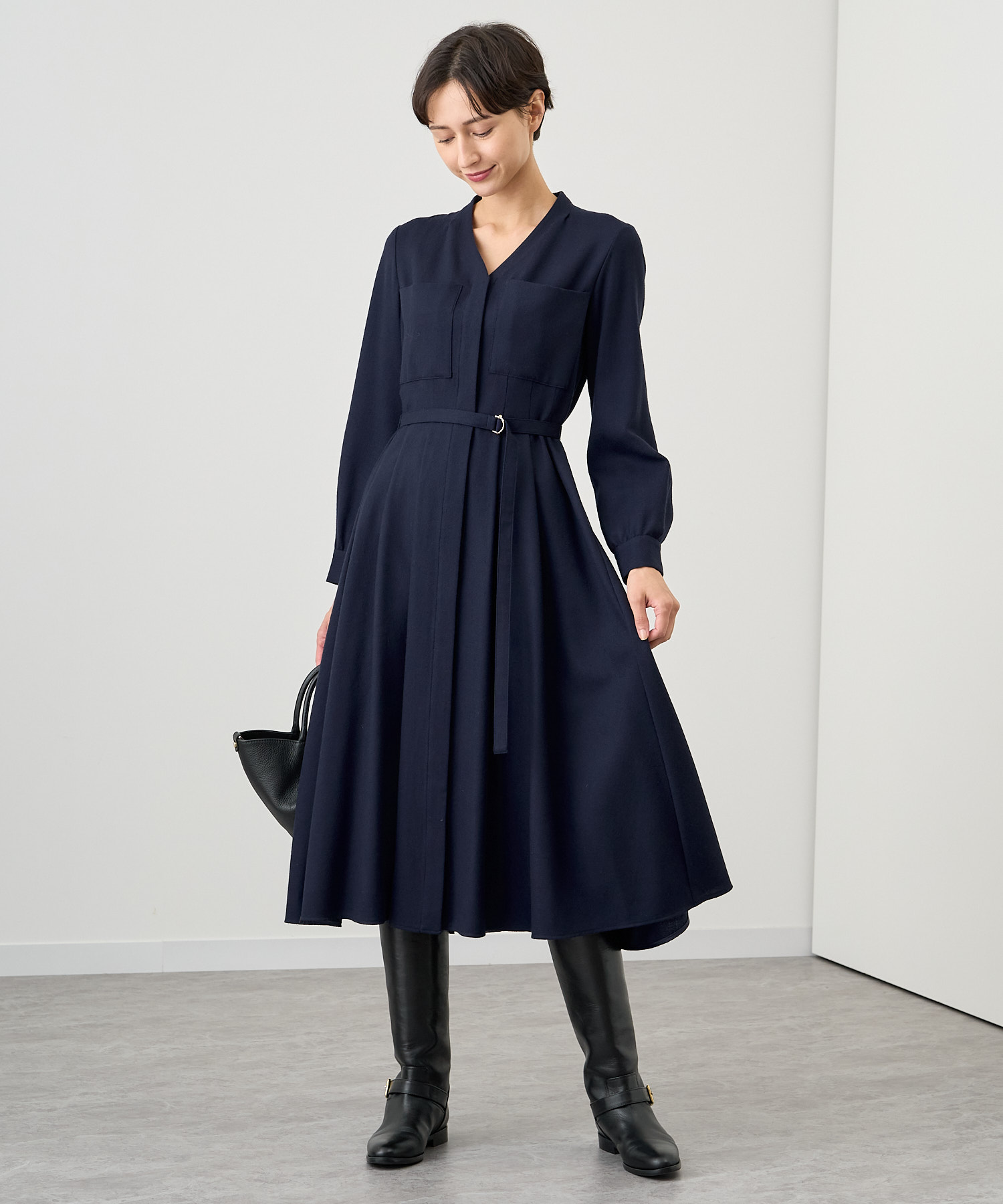 セール 40%OFF】ウールアムンゼンポケットフレア ワンピース セール 40%OFF】ウールアムンゼンポケットフレア ワンピース