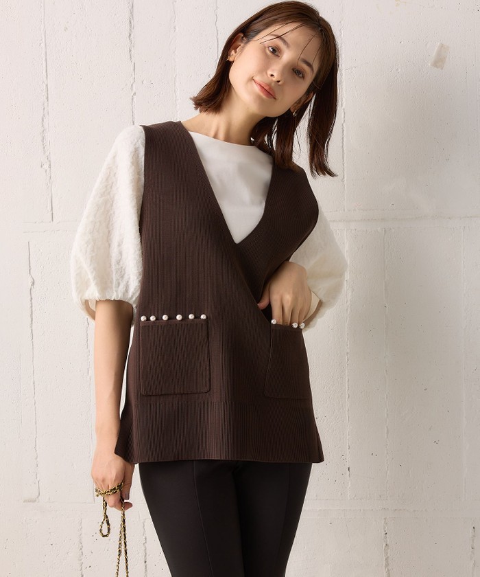 新品 プルミエアロンディスモン ベスト ジレ フリンジ ニット