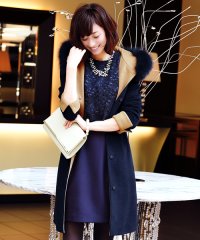 RUIRUE BOUTIQUE/フォックスファー付バイカラーフードコート(K365)/505473592