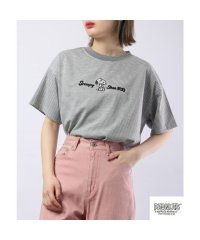  PEANUTS/スヌーピー Tシャツ トップス 半袖 刺繍 ボーダー SNOOPY PEANUTS B－杢グレー  LL/505481098