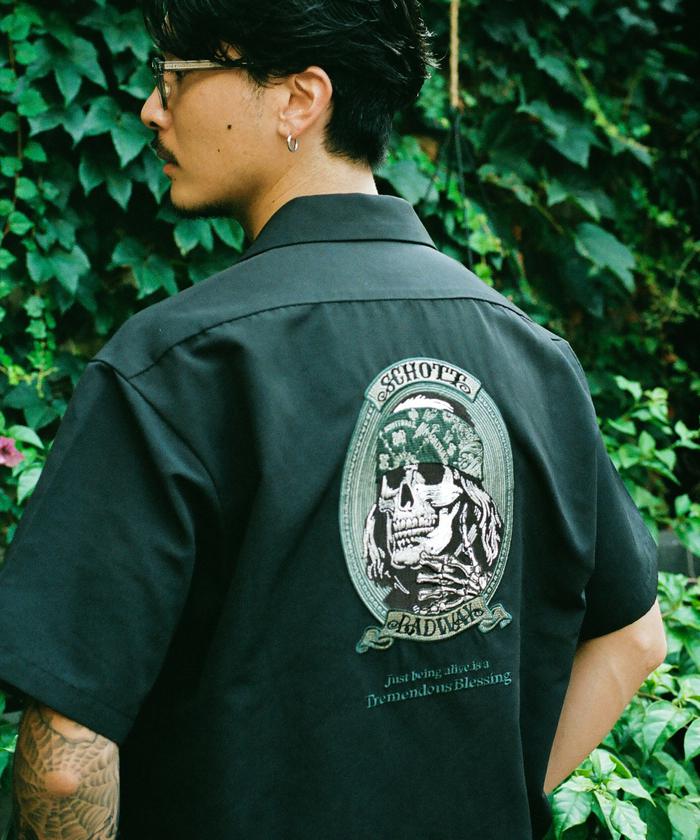 BADWAY/バッドウェイ/ TC WORK SHIRT B.W EMB/コラボ 刺繍シャツ