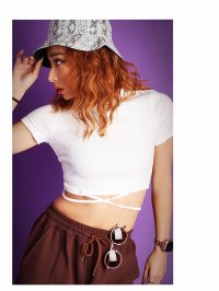bombshell/ボムシェル bombshell 半袖カットソー ショート 韓国 ヘソ出し 半袖 ワンカラー バックリボン ネオンカラー Tシャツ ラウンドネック ウエストクロス/504829667
