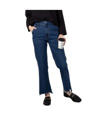 MAC HOUSE(women)/NAVY ネイビー GOOD STYLE JEANS 裾フリンジセミフレアパンツ 141323408/505491494