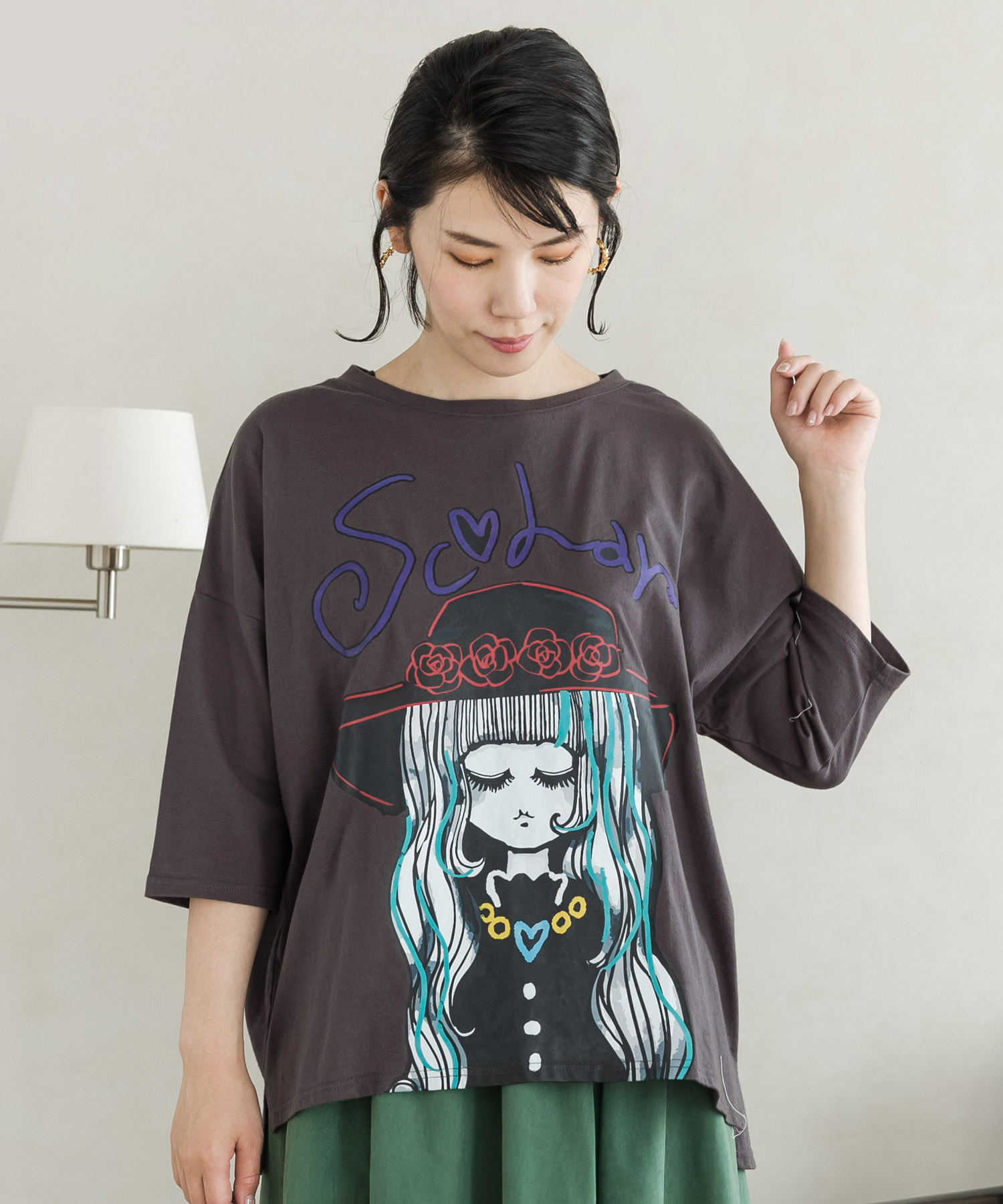 クーポン】お洒落スカラーちゃん柄 7分袖Tシャツ(505493677