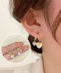 shoppinggo/ピアス ハート キラキラ ビジューピアス ロングピアス ゴールド フープピアス きれいめ　レディース 人気アクセサリー/505497791