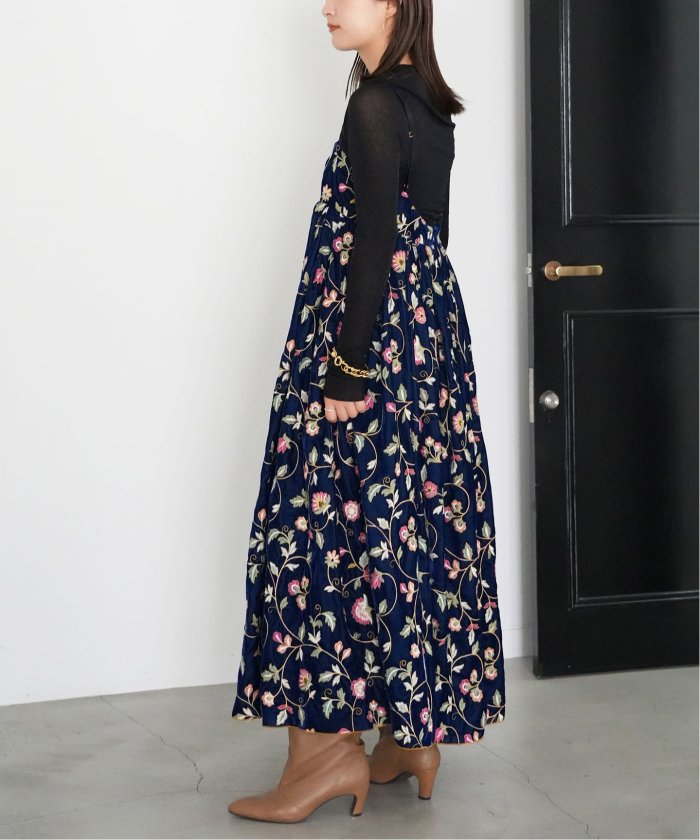 ♡ IENA フラワーベルベットサイドスリットワンピース♡
