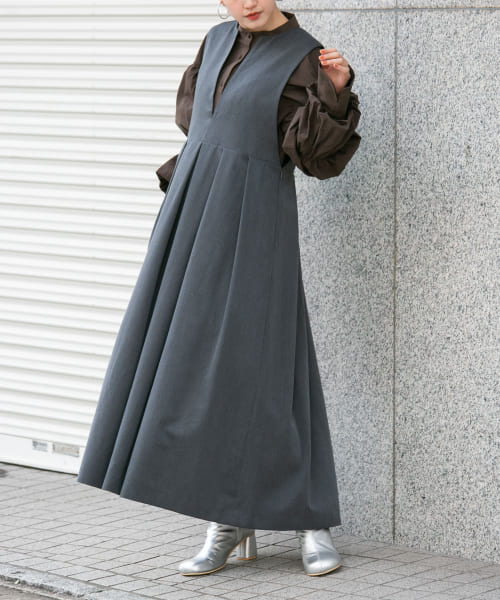 セール 30%OFF】キーネックBIGプリーツジャンパースカート セール 30%OFF】キーネックBIGプリーツジャンパースカート