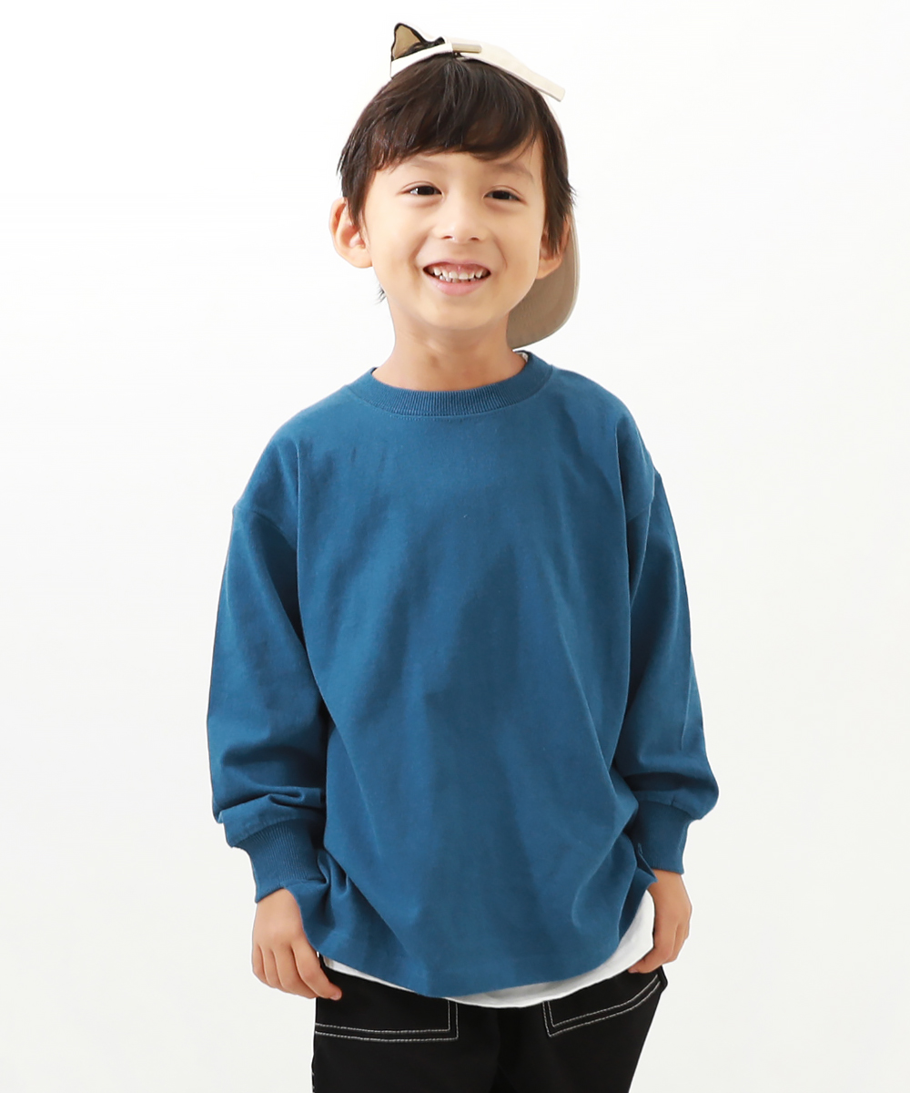 セール23%OFF】無地 ビッグシルエット 袖リブ 長袖Tシャツ 子供服