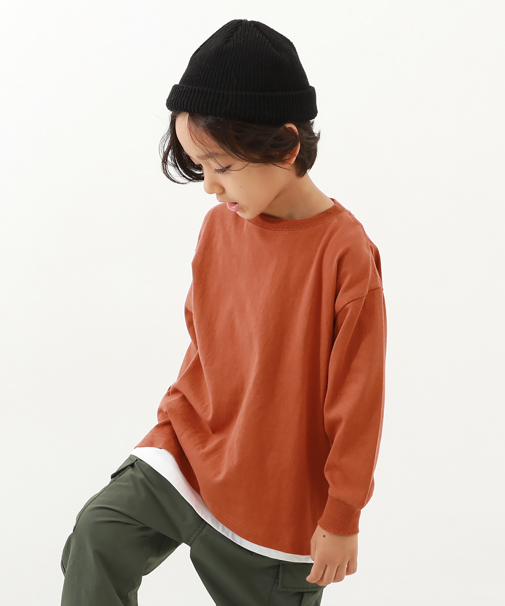 セール15%OFF】無地 ビッグシルエット 袖リブ 長袖Tシャツ 子供服 ...