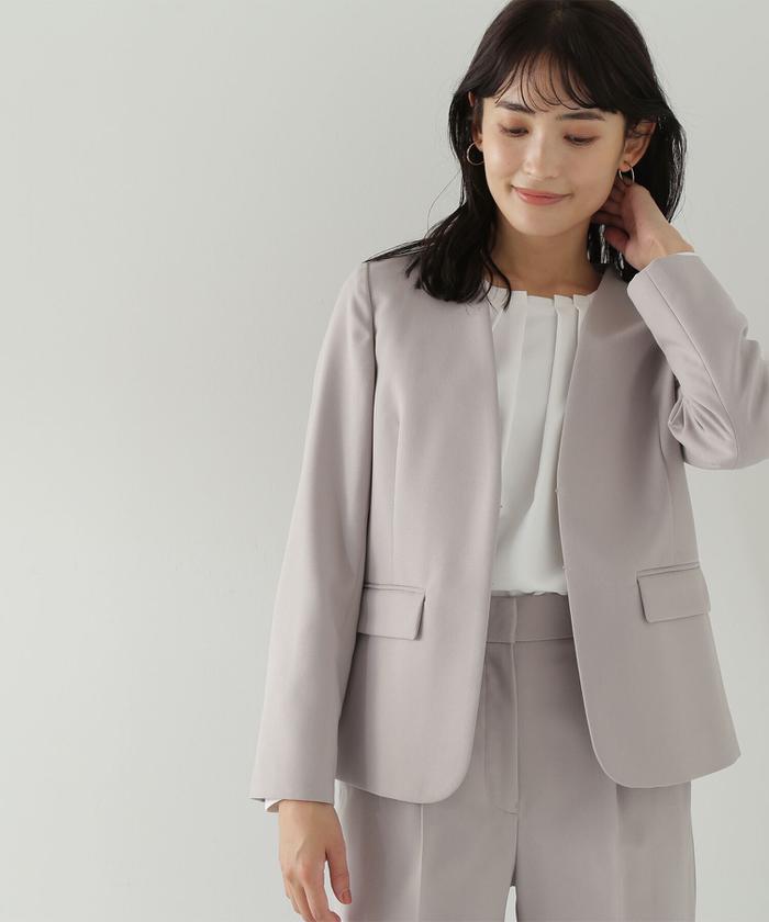 極美品✨ナチュラルビューティーベーシック ノーカラー スーツ セットアップ セール 50%OFF】ピーチツイルSETUP ノーカラージャケット