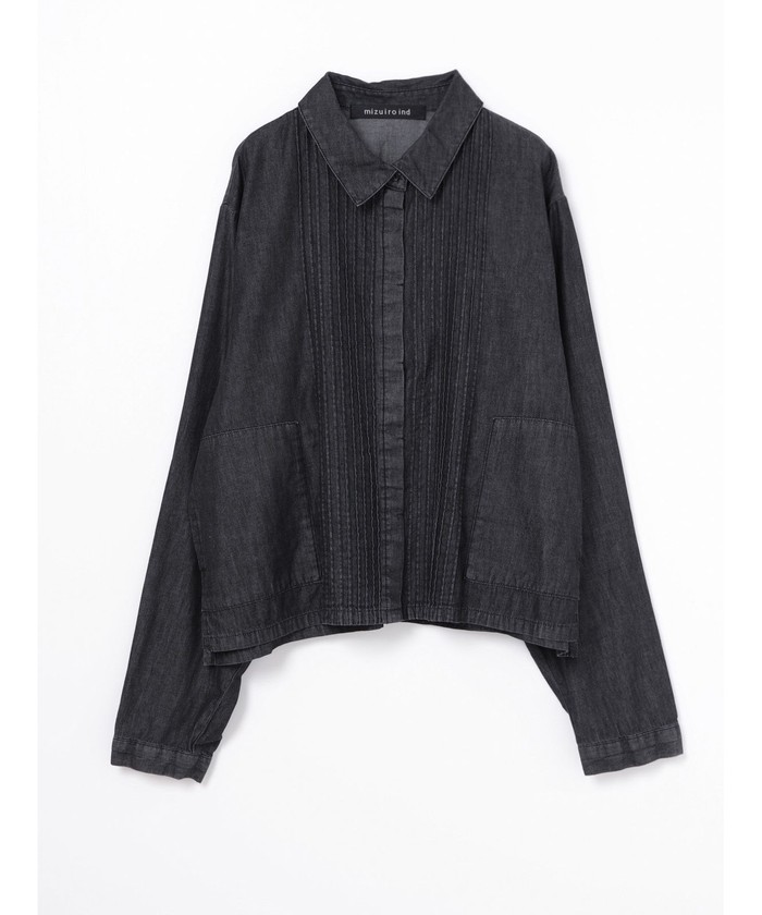 ファッションの mizuiro ind デニムピンタックショートシャツ(505520210 トップス
