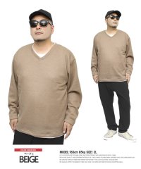 one colors/ニットソー メンズ 大きいサイズ Vネック フェイクレイヤード 裏起毛 長袖Tシャツ ニット カットソー  セーター 暖かい ニットセーター ロンT 長袖 Tシ/505570913