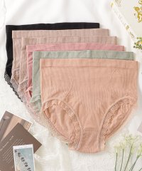 Lace Ladies/【6枚セット】ハイウエスト サポート ショーツ レディース 下着 シームレス 抗菌 防臭 ナイロン スッキリ リブ シンプル ナチュラル アンダーウェア ブラッ/505573643