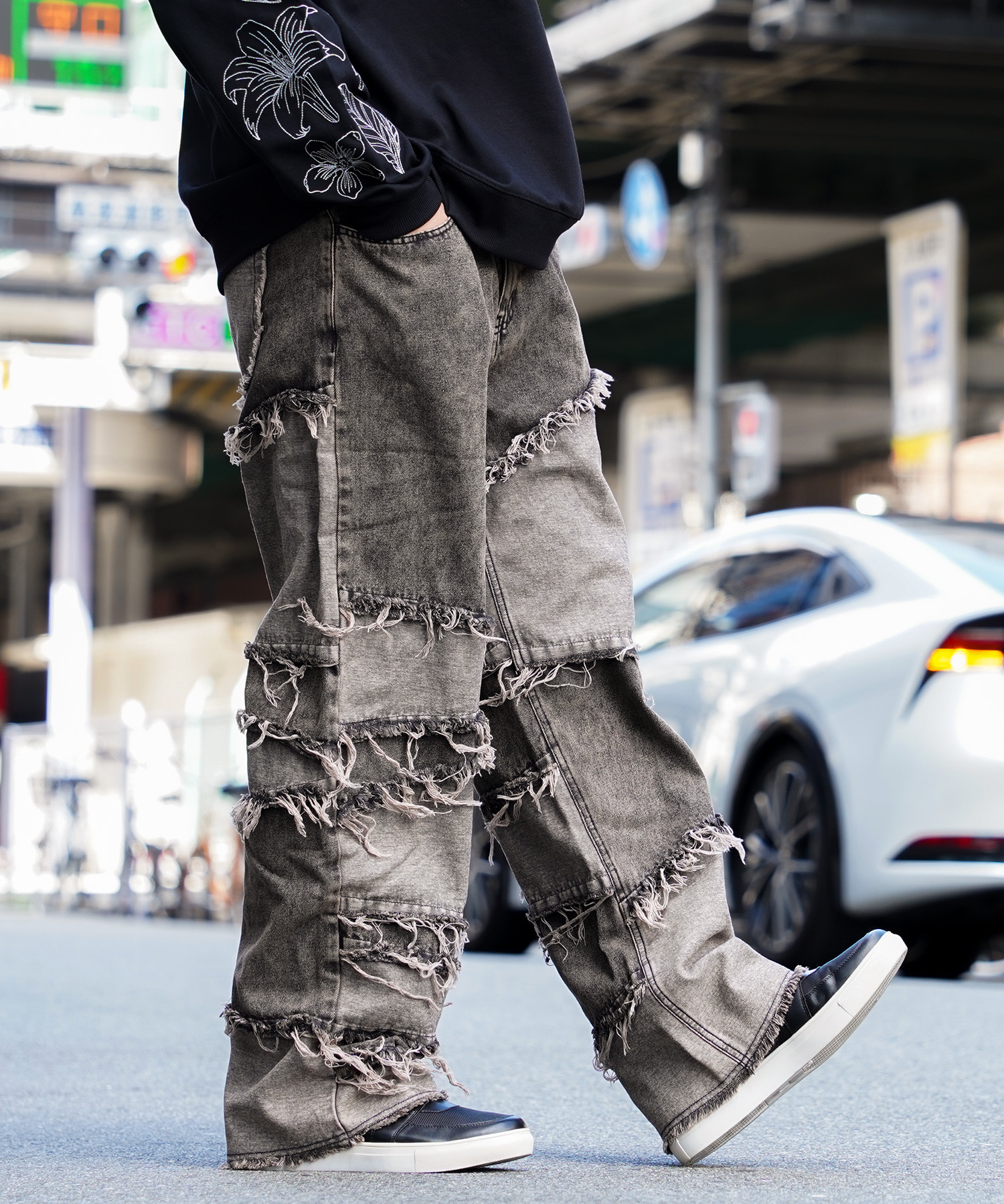 チェックパンツ　パッチワーク　ドッキング　リメイクパンツ　古着　ワイドパンツ チェックパンツパッチワークドッキングリメイクパンツ古着ワイド
