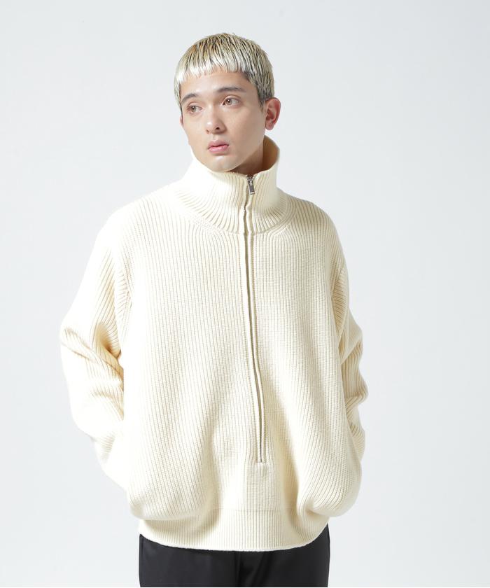 YOKE  3/4 Front Zip Highneck Rib Sweater