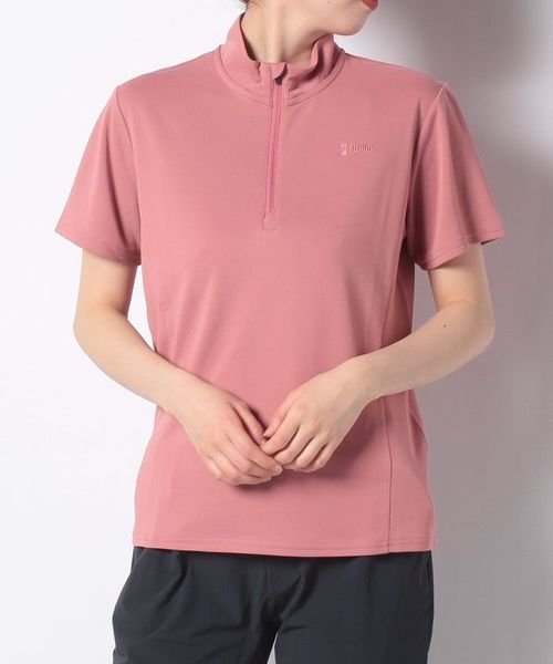 （Alpine DESIGN/アルパインデザイン）レディースサンシェードハーフジップ半袖シャツ/メンズ ピンク