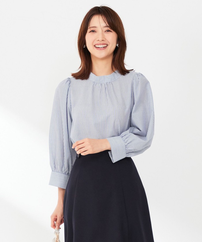 セール 30%OFF】【洗える】フェイクパールストライプ ブラウス